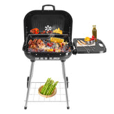 HAOYYE Portable Charcoal Grill with Wheels 28 Inch BBQ Smoker for Outdoor Cooking Adjustable Vents and Foldable Side Shelf Large Charcoal Barbecue Grill for Backyard Patio Camping Tailgate Picnic Party Durable Steel Grill with Lid Thermometer